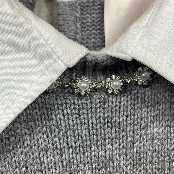 Cinq a Sept Imitation Pearl Necklace Detail Long Sleeve Layered Sweater Dress L - Picture 5 of 16